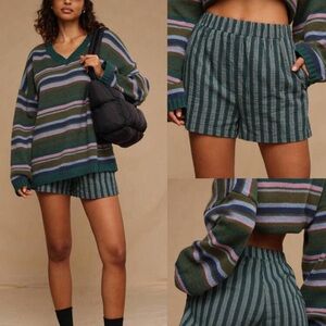 Forever21 green white striped shorts